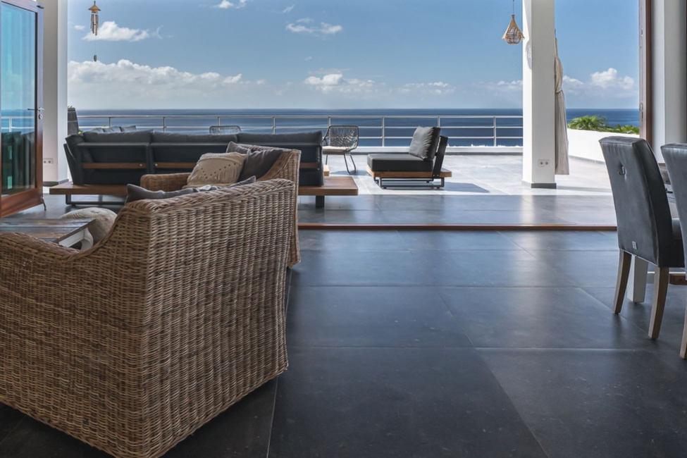 The Caribbean ocean view as seen from the living room of the villa located in Cas Abao.