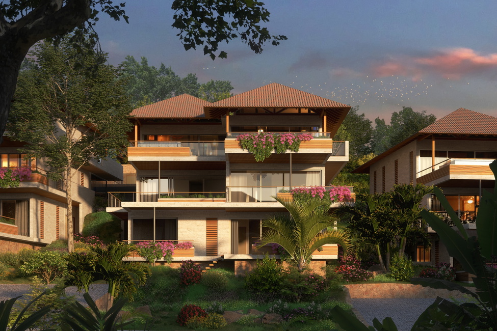 The second floor Celeste condominiums with covered terraces of the Blue Bay Hills Residences.